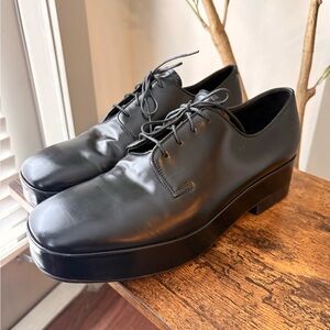 Men's Black Prada Brushed Leather Platform Derby Shoes